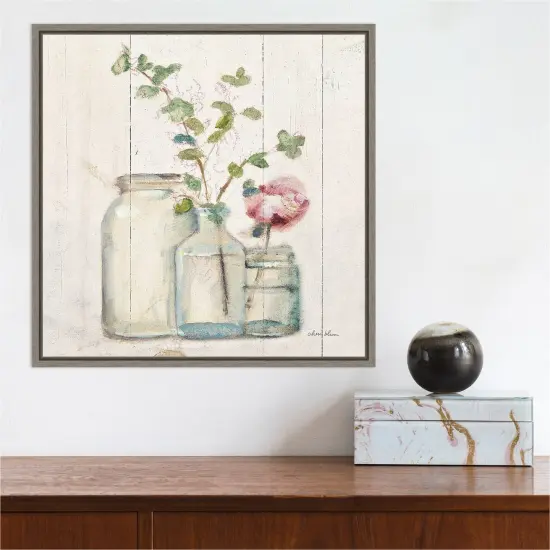 Blossoms on Birch IV by Cheri Blum 16-in. W x 16-in. H. Canvas Wall Art Print Framed in Grey {5}