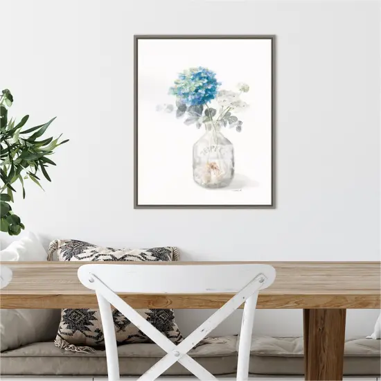 Beach Flowers V (Vase) by Danhui Nai 16-in. W x 20-in. H. Canvas Wall Art Print Framed in Grey {5}