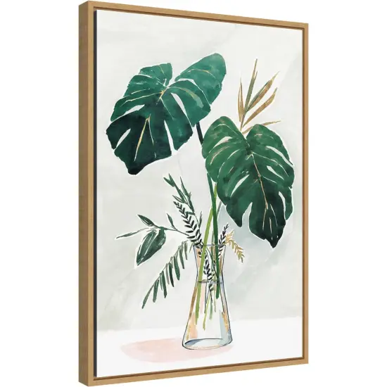 Forenoon II (Monstera Leaf) by Isabelle Z 16-in. W x 23-in. H. Canvas Wall Art Print Framed in Natural {2}