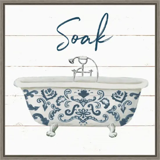 Cottage Bath II by Wild Apple Portfolio 16-in. W x 16-in. H. Canvas Wall Art Print Framed in Grey {1}