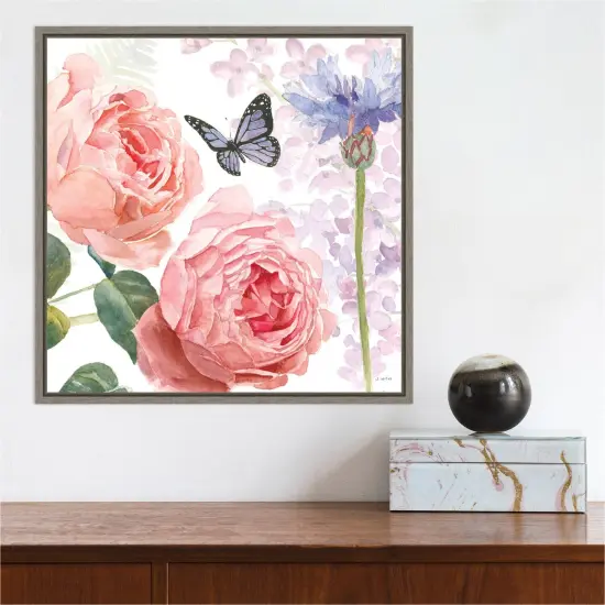 Boho Bouquet II (Butterfly Floral) by James Wiens 16-in. W x 16-in. H. Canvas Wall Art Print Framed in Grey {4}