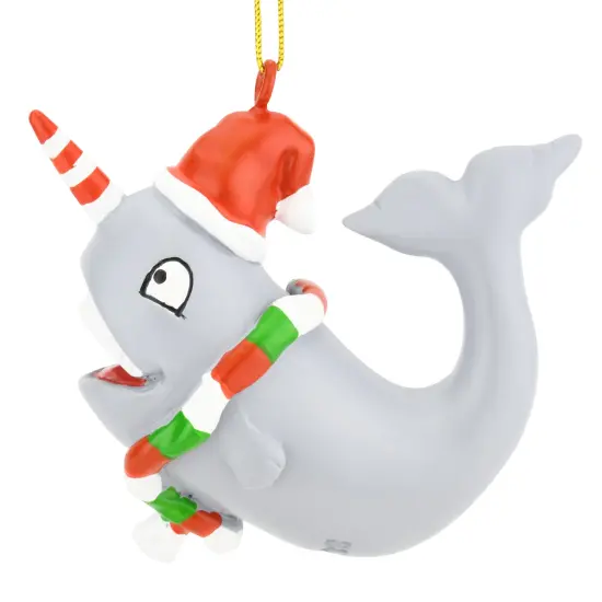 Cute Candy Cane Narwhal Animal Christmas Ornament {2}