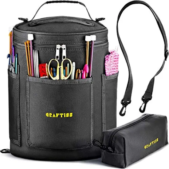 Black Yarn Storage Bag - Tote Yarn Bag, Durable Knitting and Crochet Organizer with Needle Case {1}