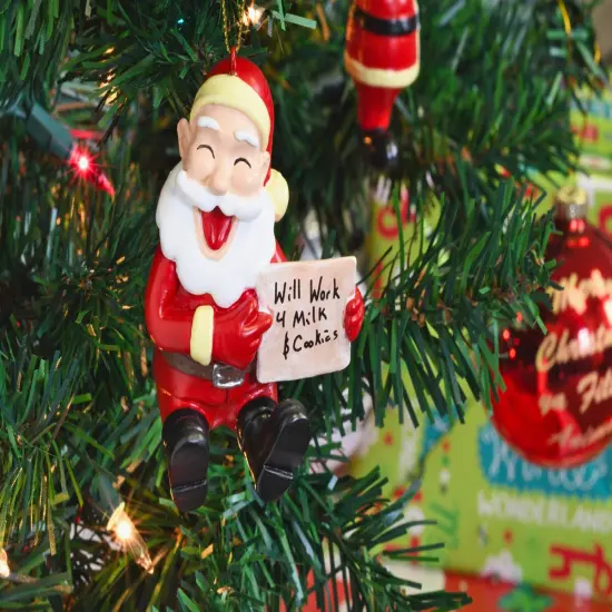 Will Work for Milk and Cookies Funny Santa Christmas Ornament {5}