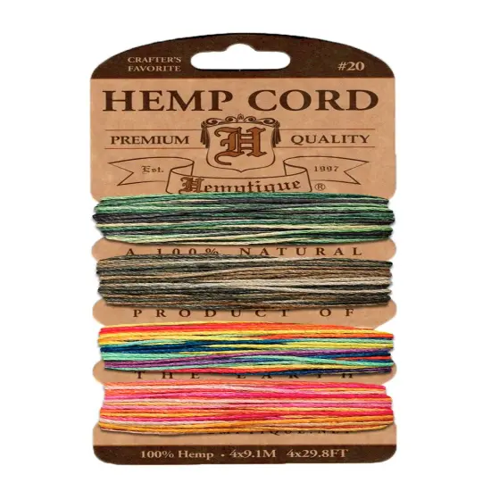 Hemptique 1mm #20 Variegated Metallic & Glitter Hemp Cord Card Set Eco Friendly Sustainable Naturally Grown Jewelry Bracelet Making Paper Crafting Scrapbooking Bookbinding Mixed Media Crocheting Macrame Seasonal Holiday Gift Wrapping Outdoor Garden Variegated festival {1}