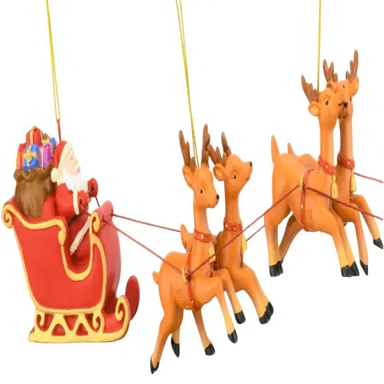 Large 5 Piece Full Santa's Sleigh and 8 Reindeer Christmas Ornament {4}