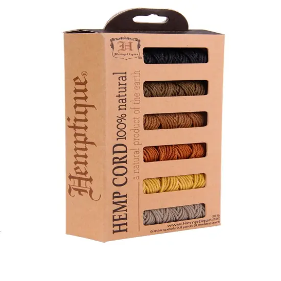 Hemptique 1mm #20 Hemp Cord 6-Pack Mini Spools Jewelry Bracelet Making Paper Crafting Scrapbooking Bookbinding Mixed Media Crocheting Macrame Seasonal Holiday Gift Wrapping Eden {1}