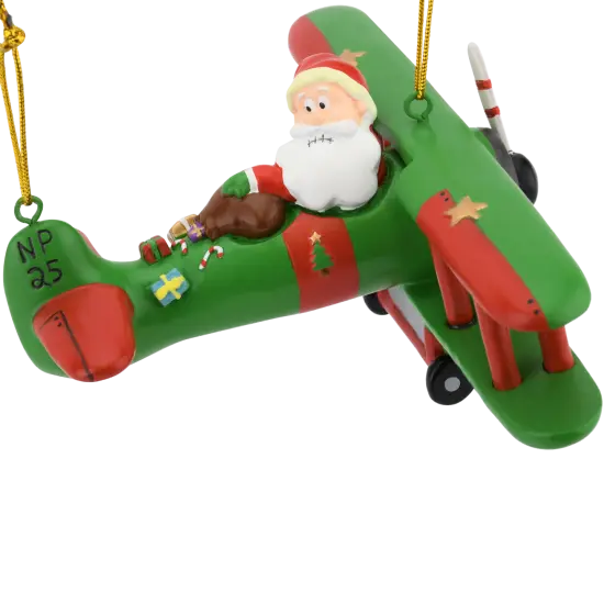 Large 6" Funny Aviator Santa Flying Plane Losing Presents Ornament {1}