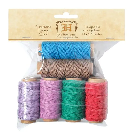 Hemptique HEMP CORD 12-PACK MINI SPOOL BAGS Eco Friendly Sustainable Naturally Grown Jewelry Bracelet Making Paper Crafting Scrapbooking Bookbinding Mixed Media Crocheting Macrame Seasonal Holiday Gift Wrapping Outdoor Gardening {2}