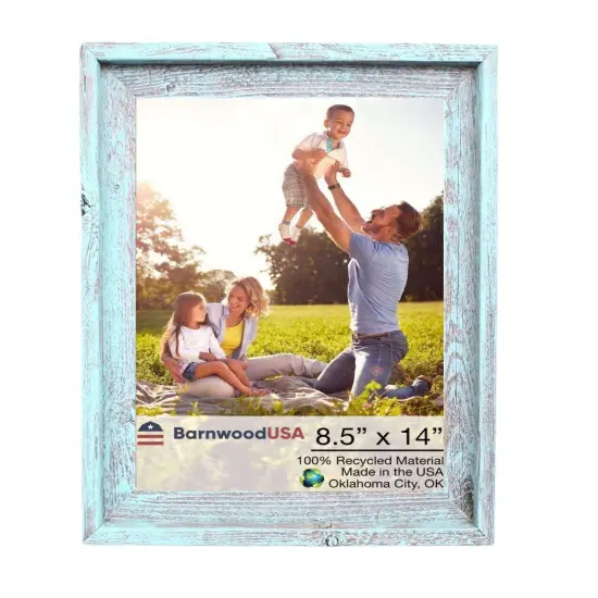 Rustic Farmhouse Signature Series 8.5 in. x 14 in. Reclaimed Wood Picture Frame Blue {1}