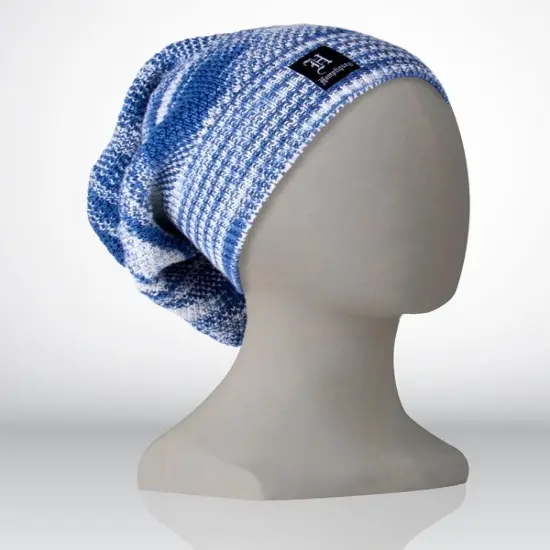 Hemptique 100% Hemp Made Knitted Knit Beanie Winter Hat Cap Long Style for Men and Women Fashion Apparel Winter Holiday Gift Eco Friendly Sustainable Naturally Grown Fiber Blue/white {1}