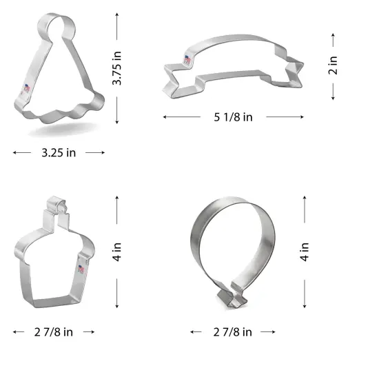 CookieCutter.com 4 Piece Birthday Cookie Cutter Set Balloon, Banner, Cupcake, Party Hat, USA {2}