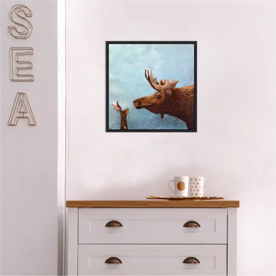 Moose and Rabbit by Lucia Stewart Canvas Wall Art Print Framed Black {5}