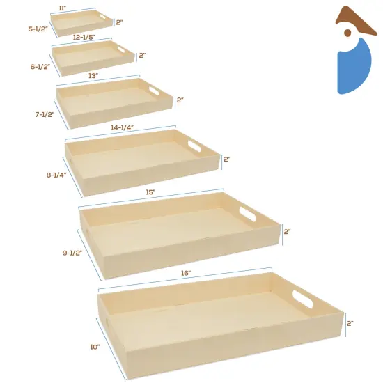 Unfinished Wood Nesting Trays, with Handles and without Handles, 6-set, Crafts & Home | Woodpeckers {6}