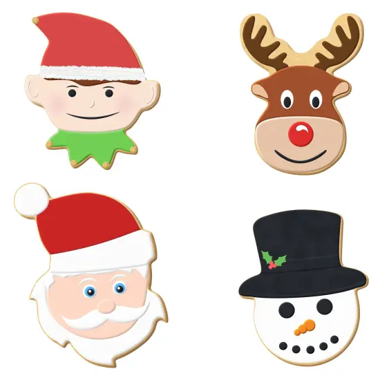 CookieCutter.com 4 Piece Christmas Cookie Cutter Set Elf Face, Reindeer Face, Snowman Face, Santa Face, Metal Shapes Made in USA, Silver {3}