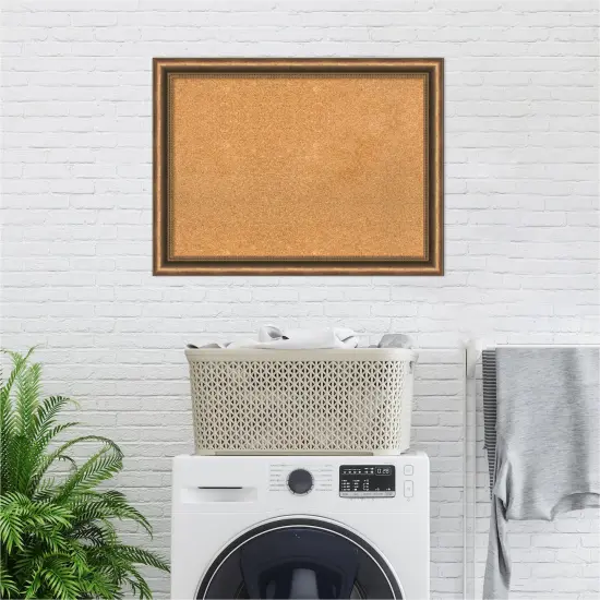 Natural Cork Board (32 in. x 24 in.), Manhattan Bronze Narrow Wood Frame - Bulletin Board, Organization Board, Pin Board {6}