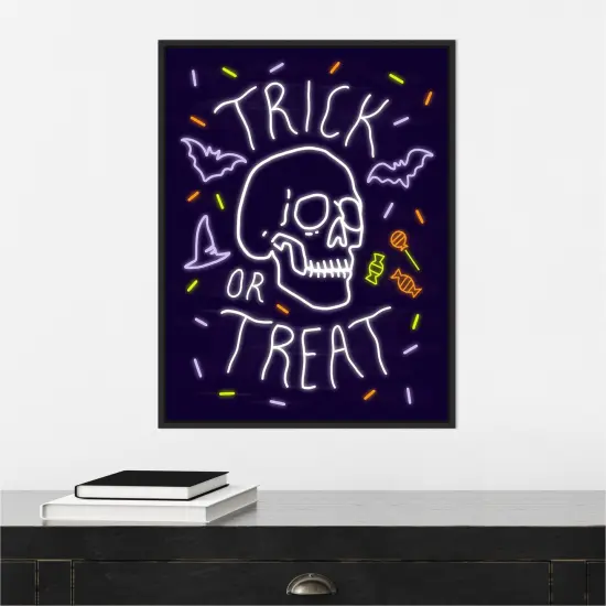 Neon Halloween I by Victoria Barnes 18-in. W x 24-in. H. Canvas Wall Art Print Framed in Black {4}