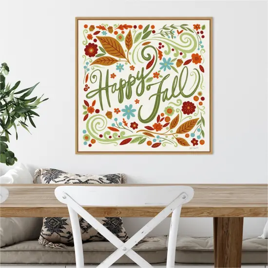 Happy Fall I by Anne Tavoletti 22-in. W x 22-in. H. Canvas Wall Art Print Framed in Natural {4}