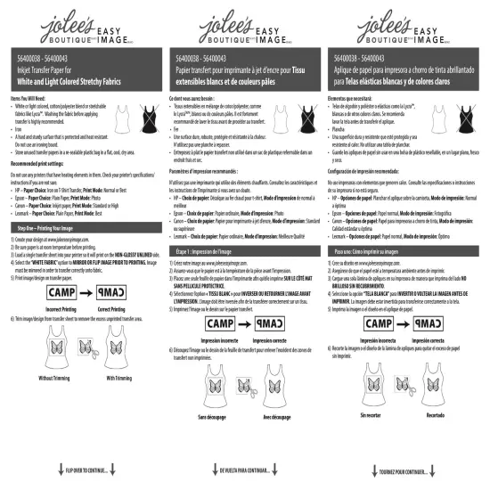 Jolee's Easy Image Transfer Sheets 8.5"X11" 3 Sh/Pkg-For Stretchy Light Fabrics 56400038 {3}