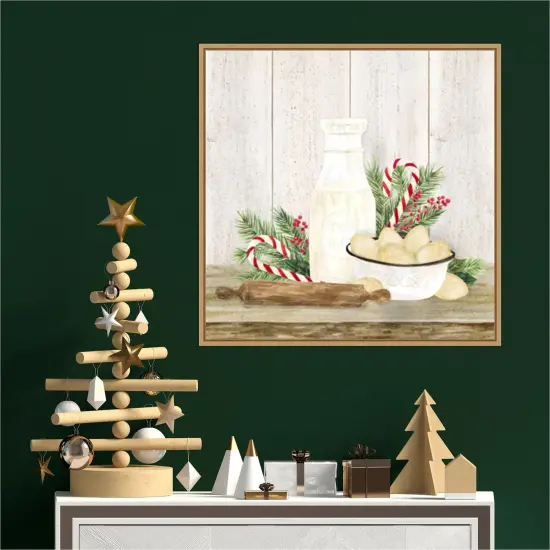 Christmas Kitchen II by Tara Reed 22-in. W x 22-in. H. Canvas Wall Art Print Framed in Natural {4}