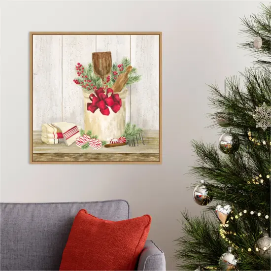 Christmas Kitchen I by Tara Reed 22-in. W x 22-in. H. Canvas Wall Art Print Framed in Natural {5}