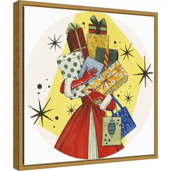 Vintage Christmas Gifts by Grace Popp 16-in. W x 16-in. H. Canvas Wall Art Print Framed in Gold {1}