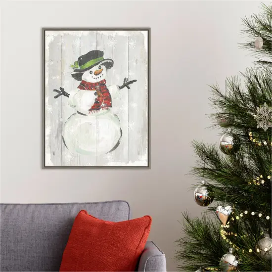Holiday Snowman by PI Studio 18-in. W x 24-in. H. Canvas Wall Art Print Framed in Grey {5}