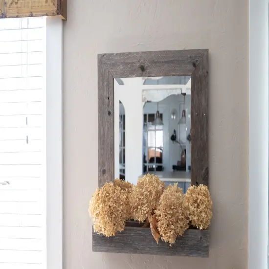 Rustic Farmhouse 16 x 20 Weathered Gray Wood Framed Mirror with Shelf {4}