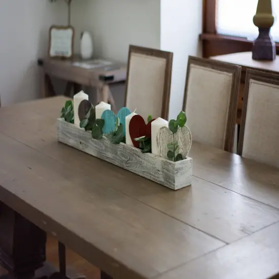 Rustic Farmhouse Decorative 35.5 in. Solid Reclaimed Wood Centerpiece Organizer Storage Box White {3}