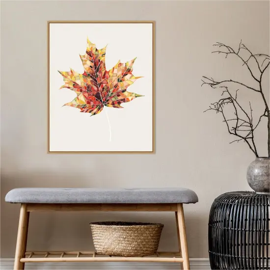 Fall Mosaic Leaf III by Grace Popp 23-in. W x 28-in. H. Canvas Wall Art Print Framed in Natural {5}