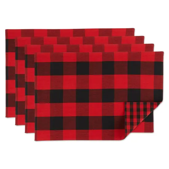 DII Red/Black Reversible Gingham/Buffalo Check Placemat Set {1}