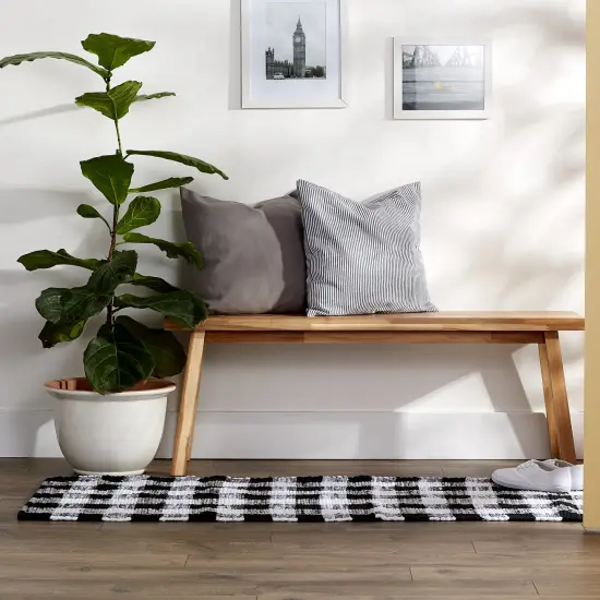 DII Black & White Buffalo Check Rag Rug 2ft 3inx6ft {2}