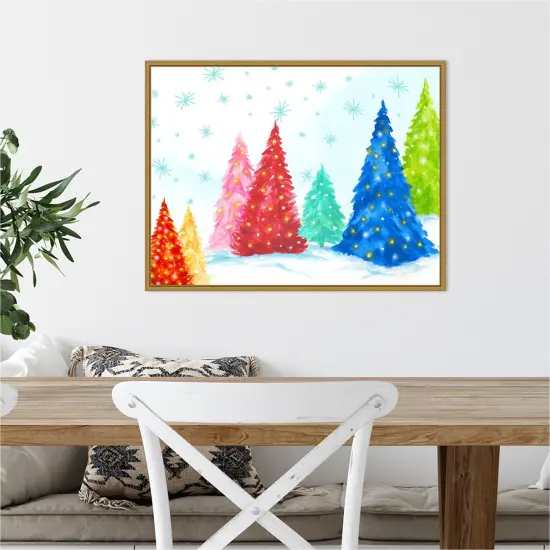 Magic Christmas Trees I by PI Studio 24-in. W x 18-in. H. Canvas Wall Art Print Framed in Gold {4}