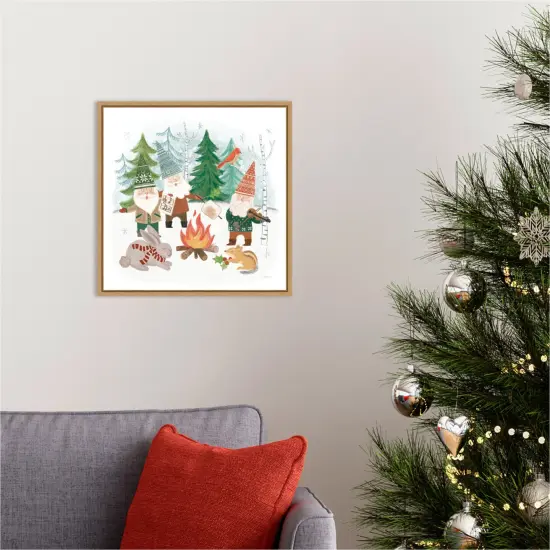Woodland Gnomes II by Mary Urban 16-in. W x 16-in. H. Canvas Wall Art Print Framed in Natural {5}
