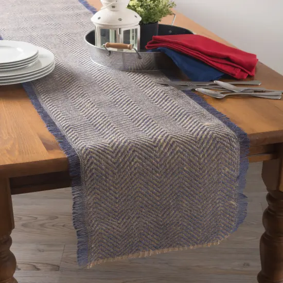DII French Blue Chevron Burlap Table Runner {2}
