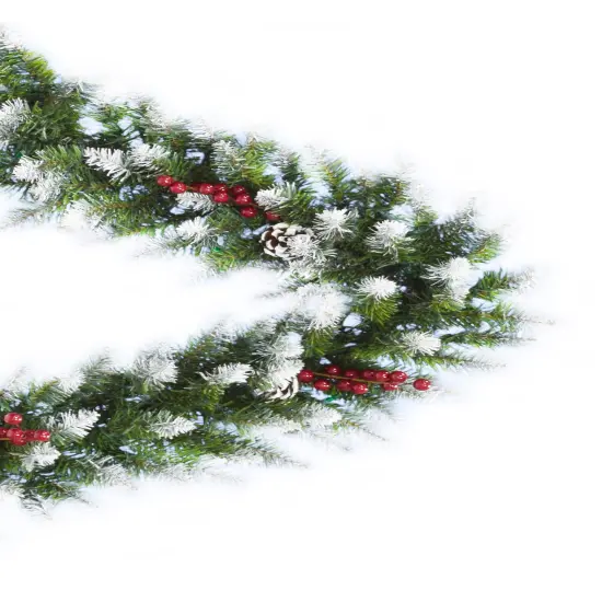 Perfect Holiday 6ft Snow Flocked Camdon Fir Garland With Pine Cones And Berry Clusters {2}