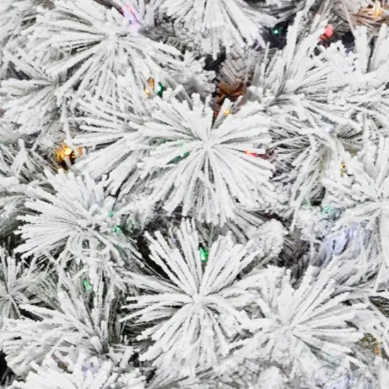 Perfect Holiday Pre-lit Atka Pine Flocked Christmas Tree with Metal Stand {3}