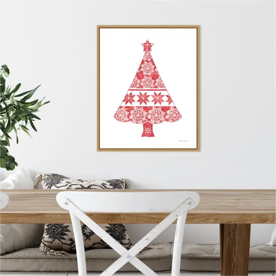 Nordic Holiday Christmas Tree by Beth Grove 16-in. W x 20-in. H. Canvas Wall Art Print Framed in Natural {4}