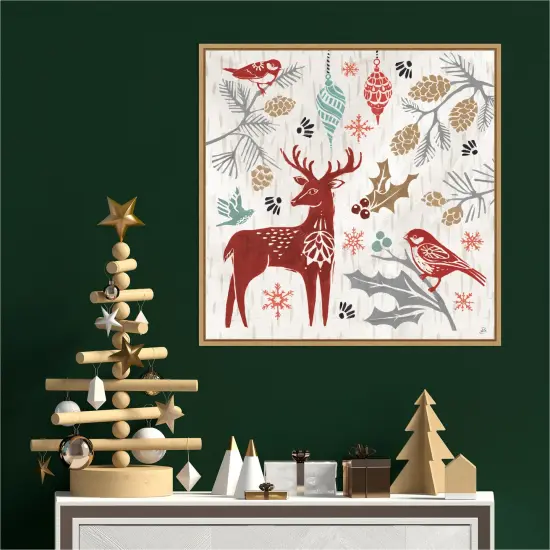 Woodcut Christmas III by Daphne Brissonnet Canvas Wall Art Print Framed Natural {4}