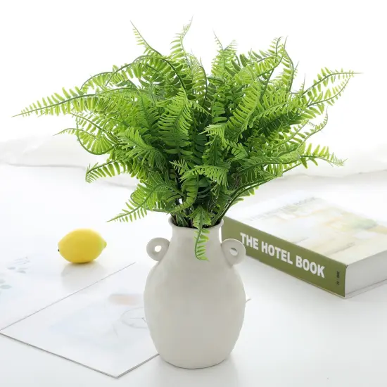Grand Verde Boston Ferns Artificial Plants Faux Bush Real Touch Plastic Shrub Greenery Leaves - Indoor Outdoor Decor, Bulk 10pcs Light Green {11}
