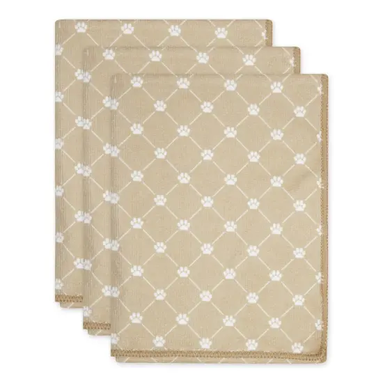 DII Taupe Printed Trellis Paw Small Pet Towel (Set of 3) {1}