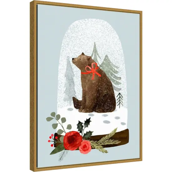 Snow Globe Village IV Bear by Victoria Barnes 18-in. W x 24-in. H. Canvas Wall Art Print Framed in Gold {1}