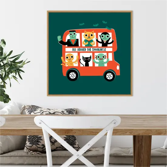 Spooky Bus by Michael Buxton 22-in. W x 22-in. H. Canvas Wall Art Print Framed in Natural {5}