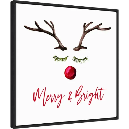Reindeer Merry and Bright by Amanti Art Portfolio 22-in. W x 22-in. H. Canvas Wall Art Print Framed in Black {1}