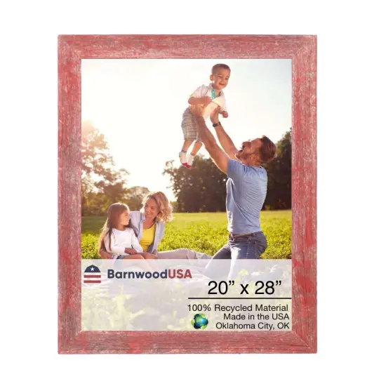 Rustic Farmhouse 20 in. x 28 in. Reclaimed Wood Picture Frame Red {1}