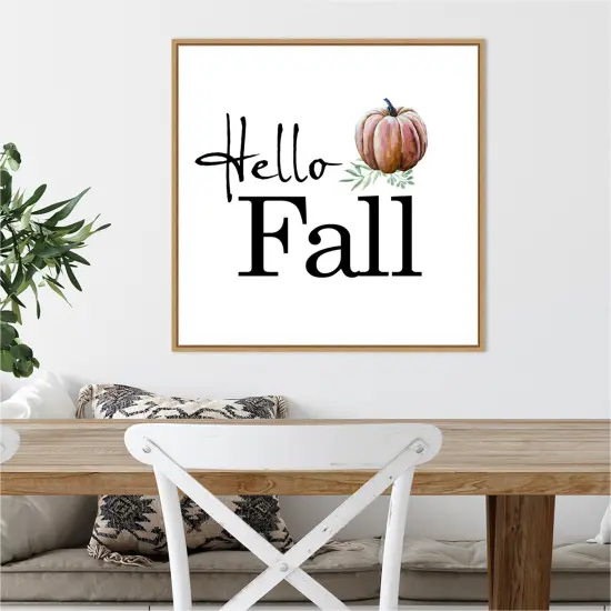Hello Fall Pumpkin by Amanti Art Portfolio 22-in. W x 22-in. H. Canvas Wall Art Print Framed in Natural {4}