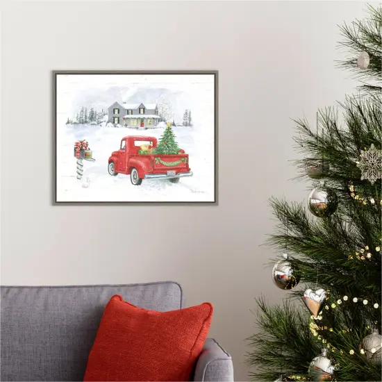 Farmhouse Holidays VI Truck by Beth Grove 20-in. W x 16-in. H. Canvas Wall Art Print Framed in Grey {5}