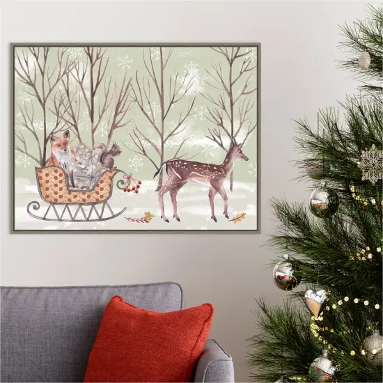 Christmas Time I by Melissa Wang 30-in. W x 23-in. H. Canvas Wall Art Print Framed in Grey {3}