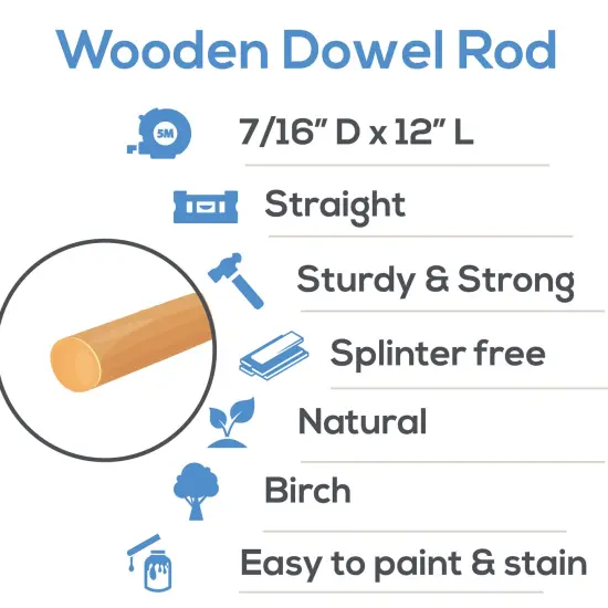 Wooden Dowel Rods 7/16 inch Thick, Multiple Lengths Available Available, Unfinished Sticks Crafts & DIY | Woodpeckers {2}