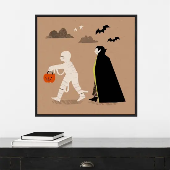 Halloween Mummy Vampire Graphic IV by Victoria Barnes 22-in. W x 22-in. H. Canvas Wall Art Print Framed in Black {4}
